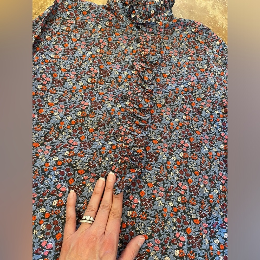 CYRILLUS PARIS Floral Ruffle Mock Neck Blouse Liberty Print Top US 8 FR 38 - Picture 6 of 14